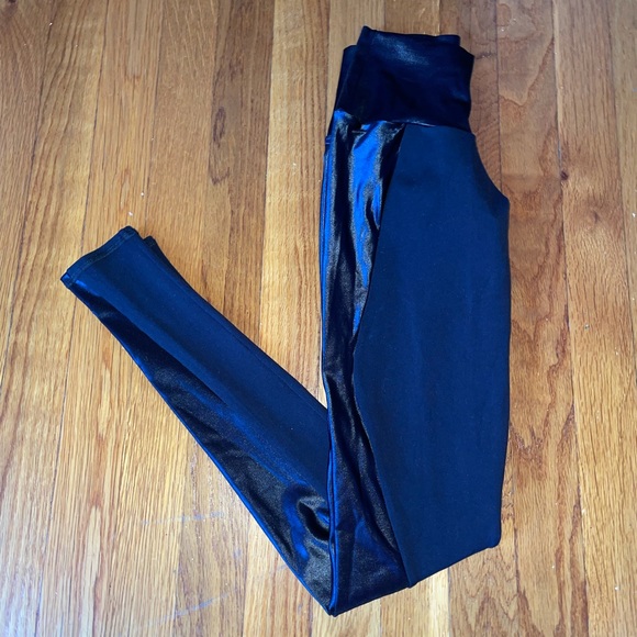 Mika- Black Leggings With Shiny Side Paneling. Size XS (please read) - Picture 4 of 5